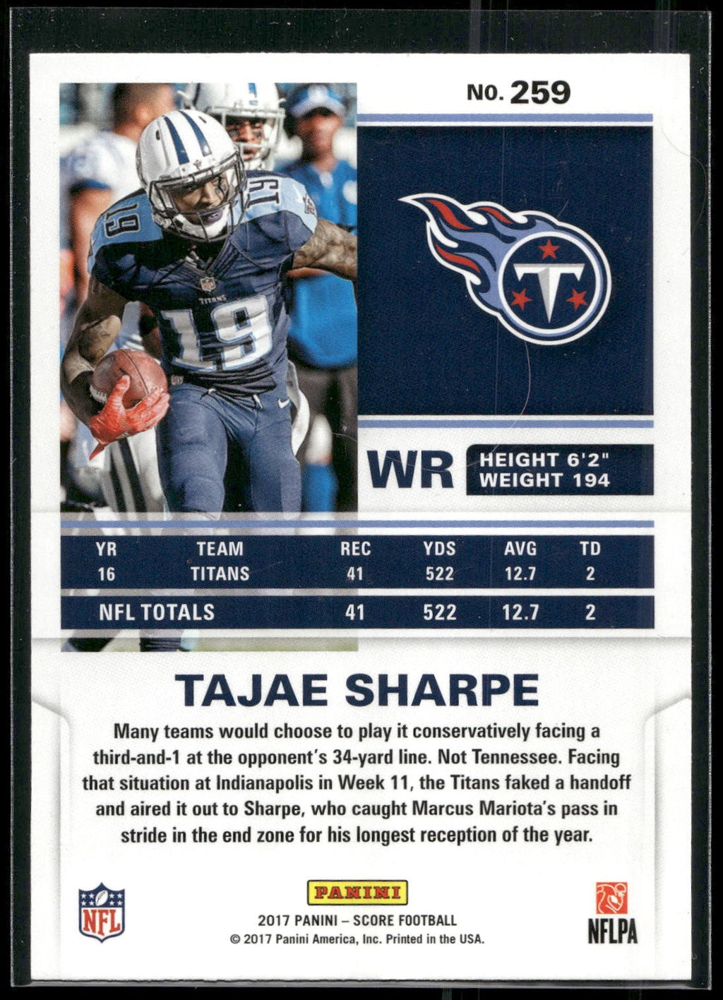 2017 Score #259 Tajae Sharpe
