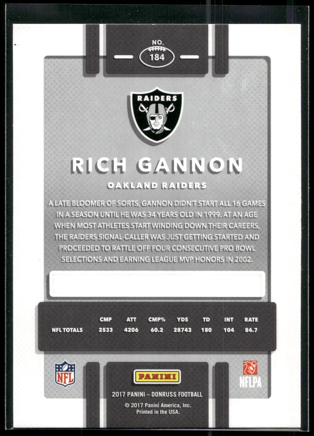 2017 Donruss #184 Rich Gannon