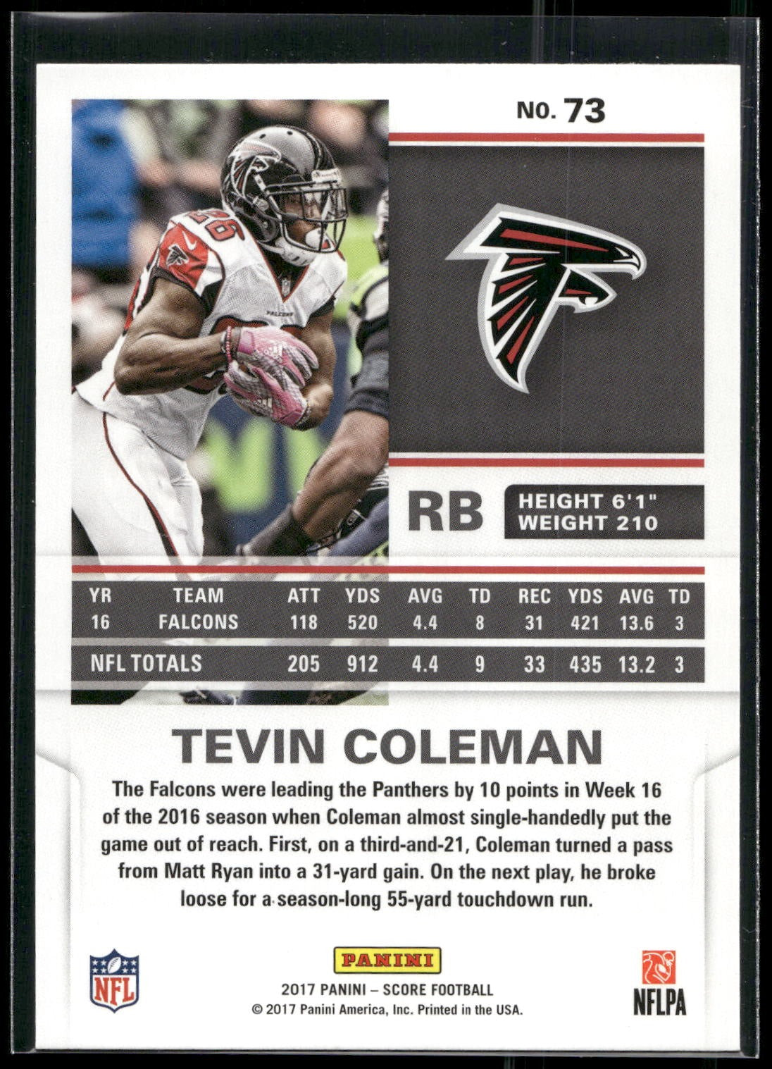 2017 Score #73 Tevin Coleman