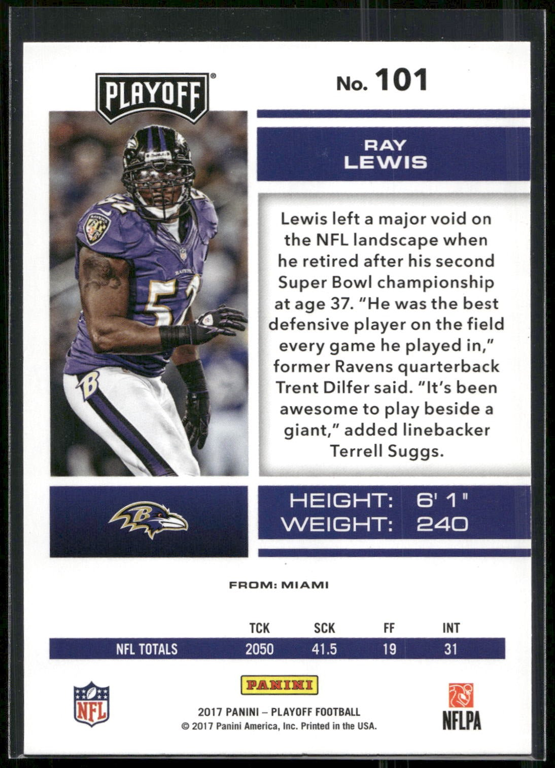 2017 Panini Playoff #101 Ray Lewis