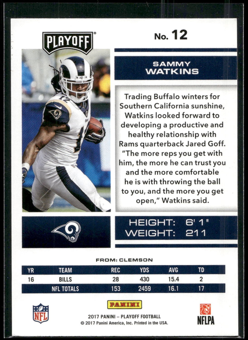 2017 Panini Playoff #12 Sammy Watkins