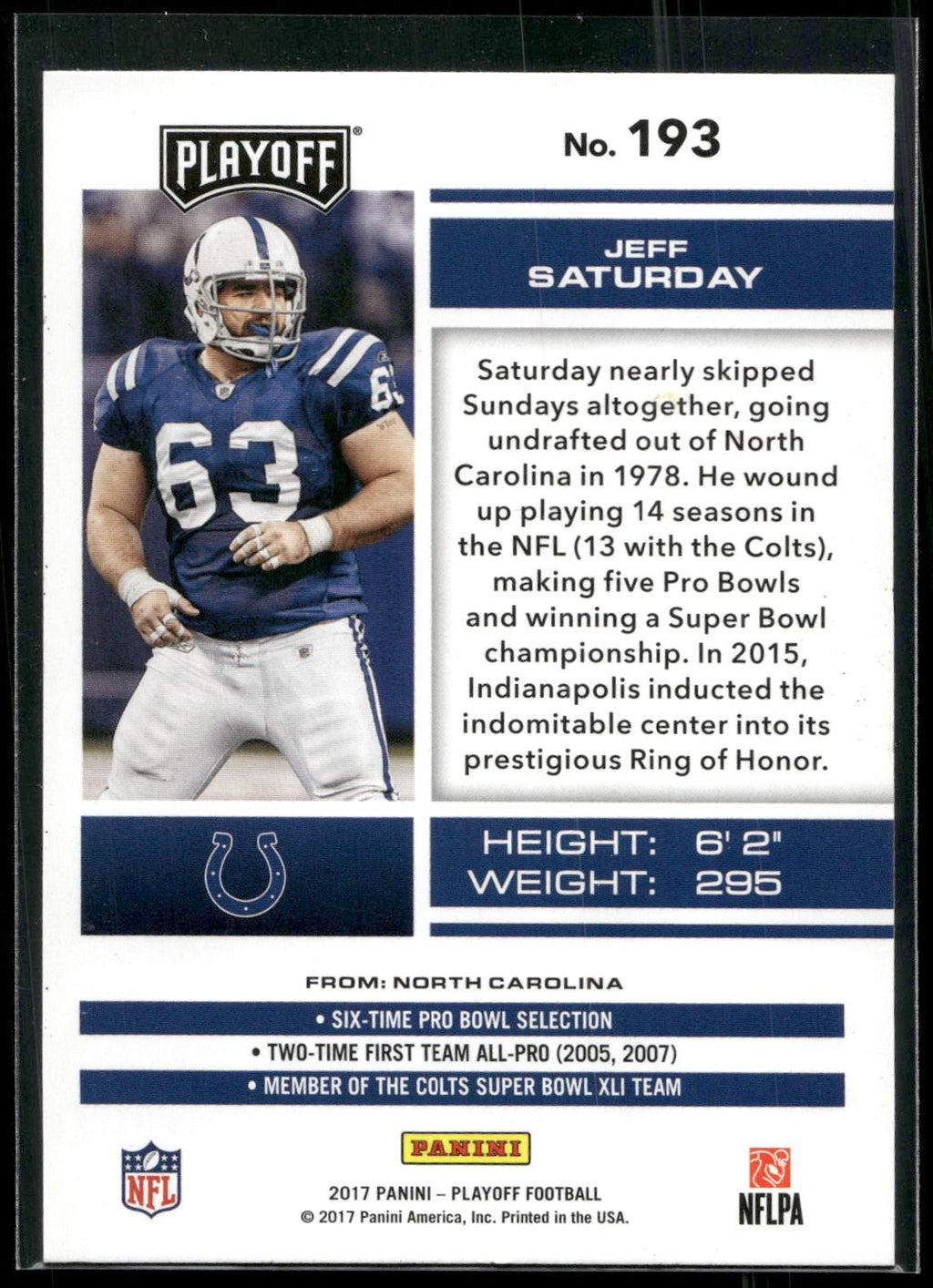 2017 Panini Playoff #193 Jeff Saturday