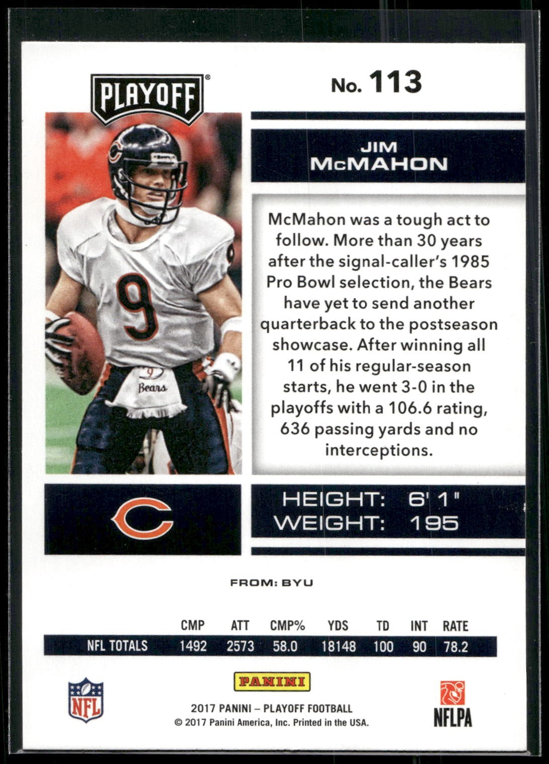 2017 Panini Playoff #113 Jim McMahon