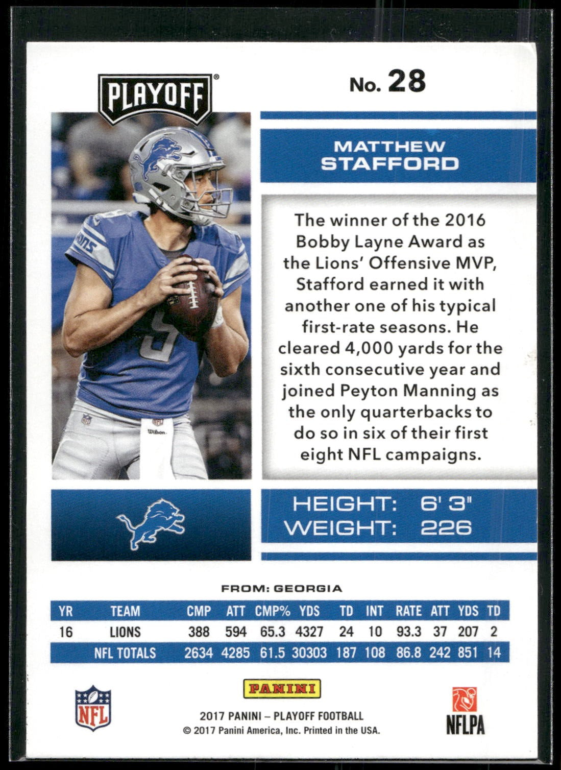 2017 Panini Playoff #28 Matthew Stafford