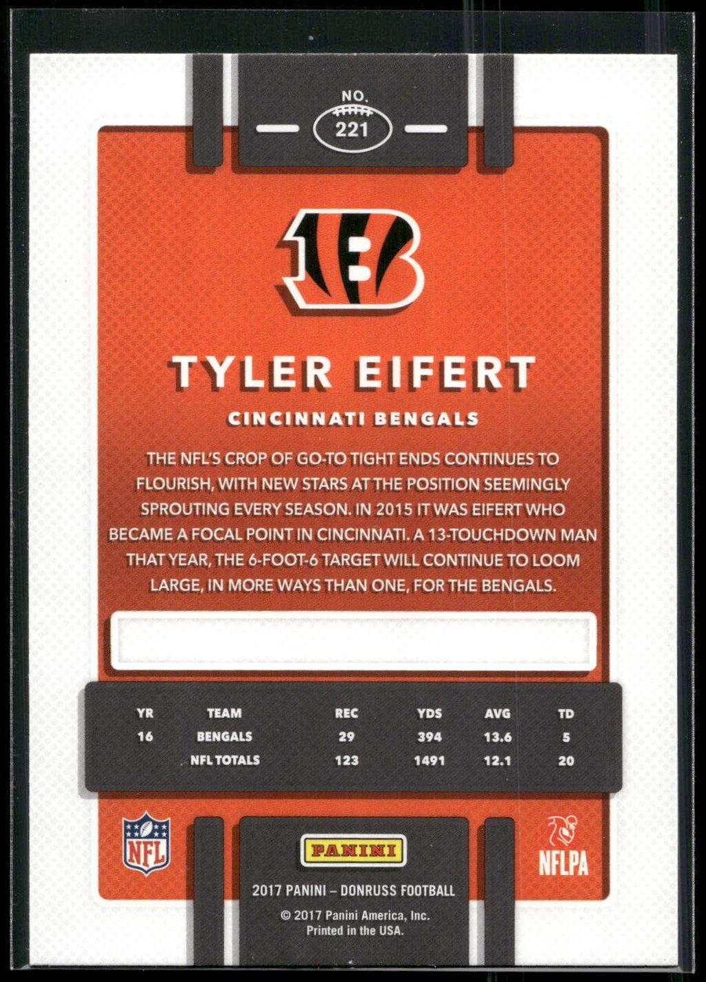 2017 Donruss #221 Tyler Eifert