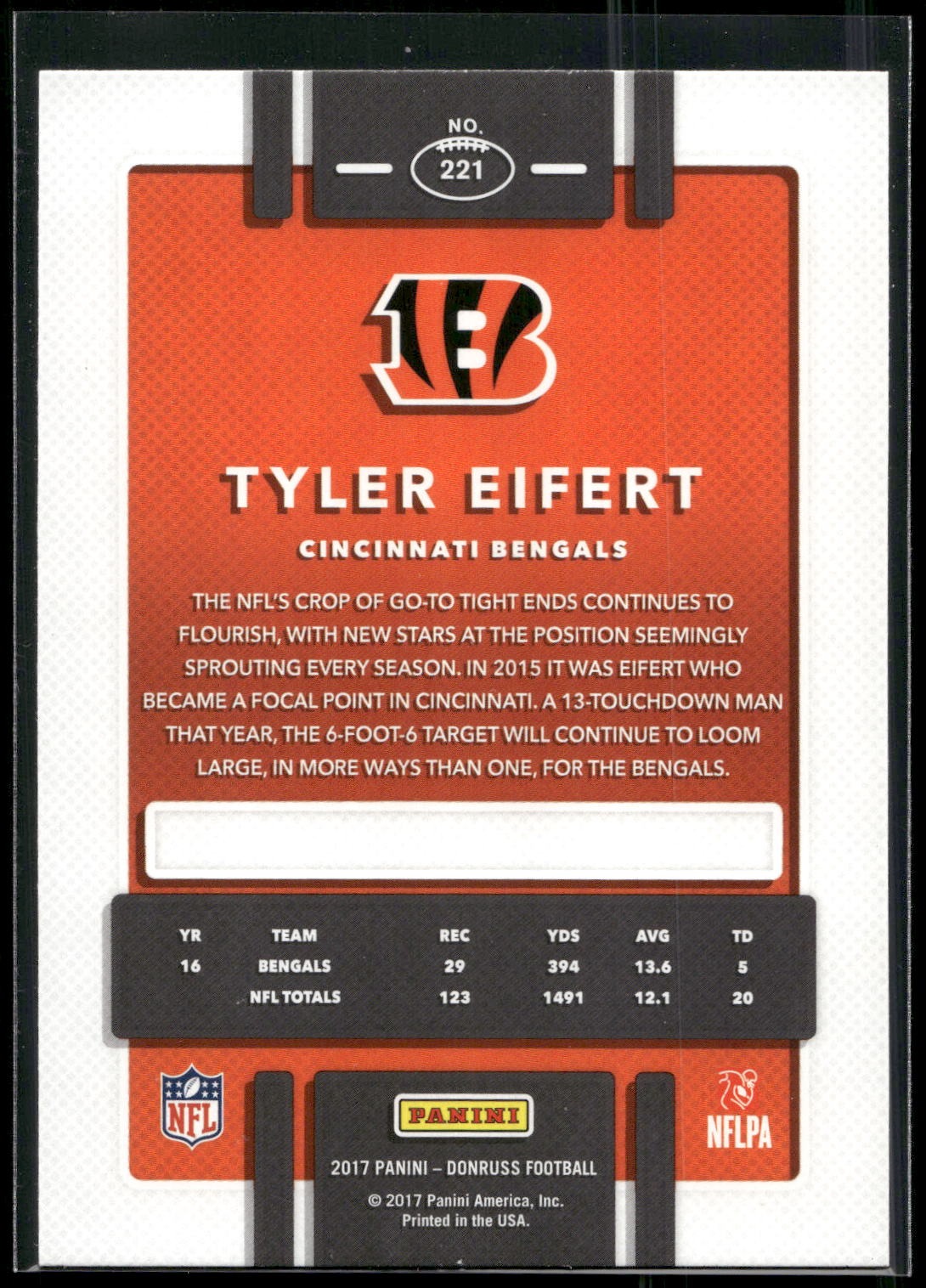 2017 Donruss #221 Tyler Eifert