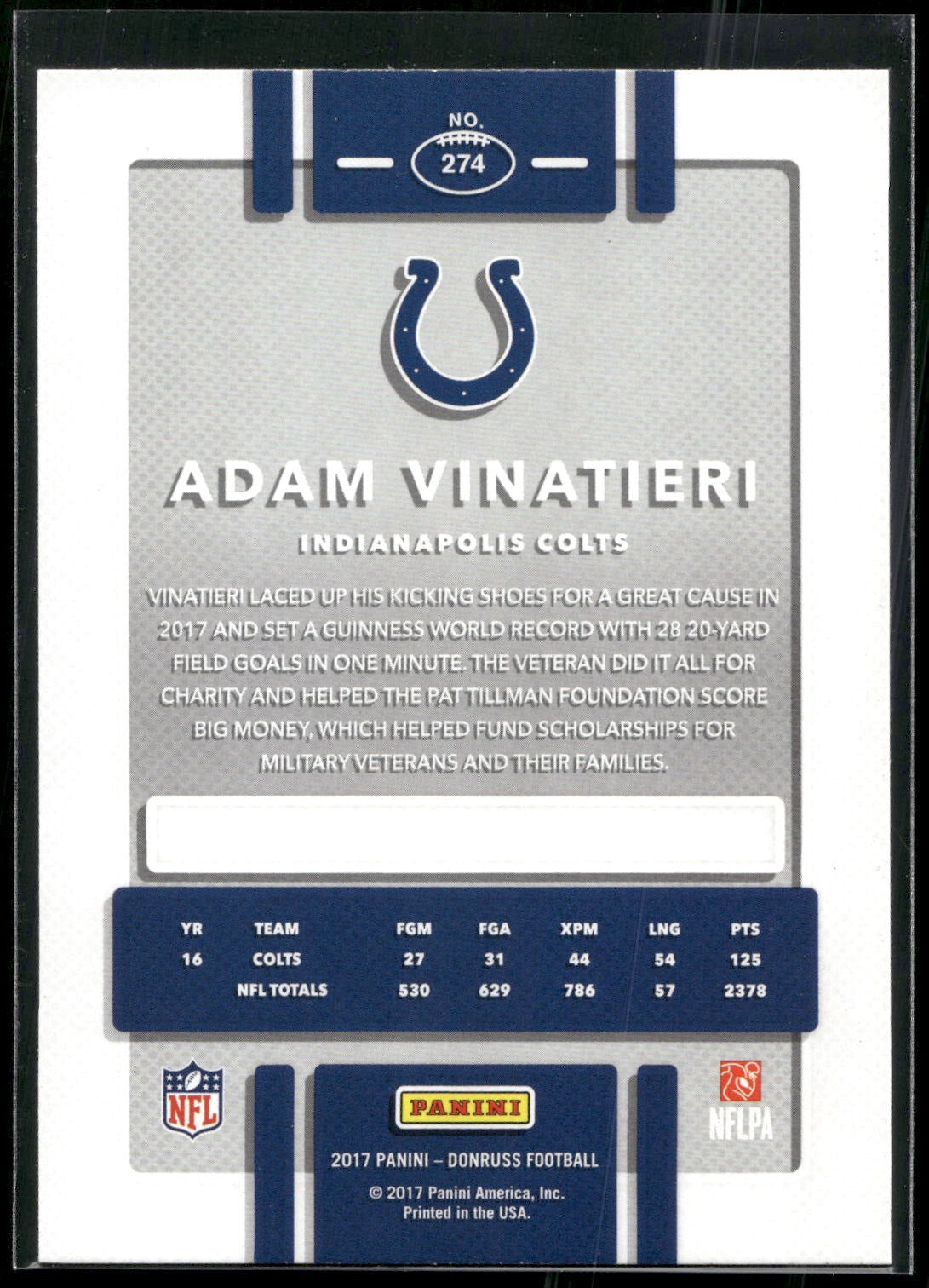 2017 Donruss #274 Adam Vinatieri