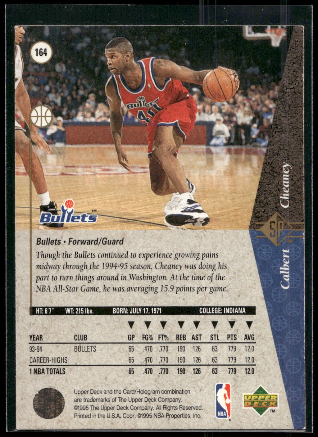 1994-95 SP #164 Calbert Cheaney