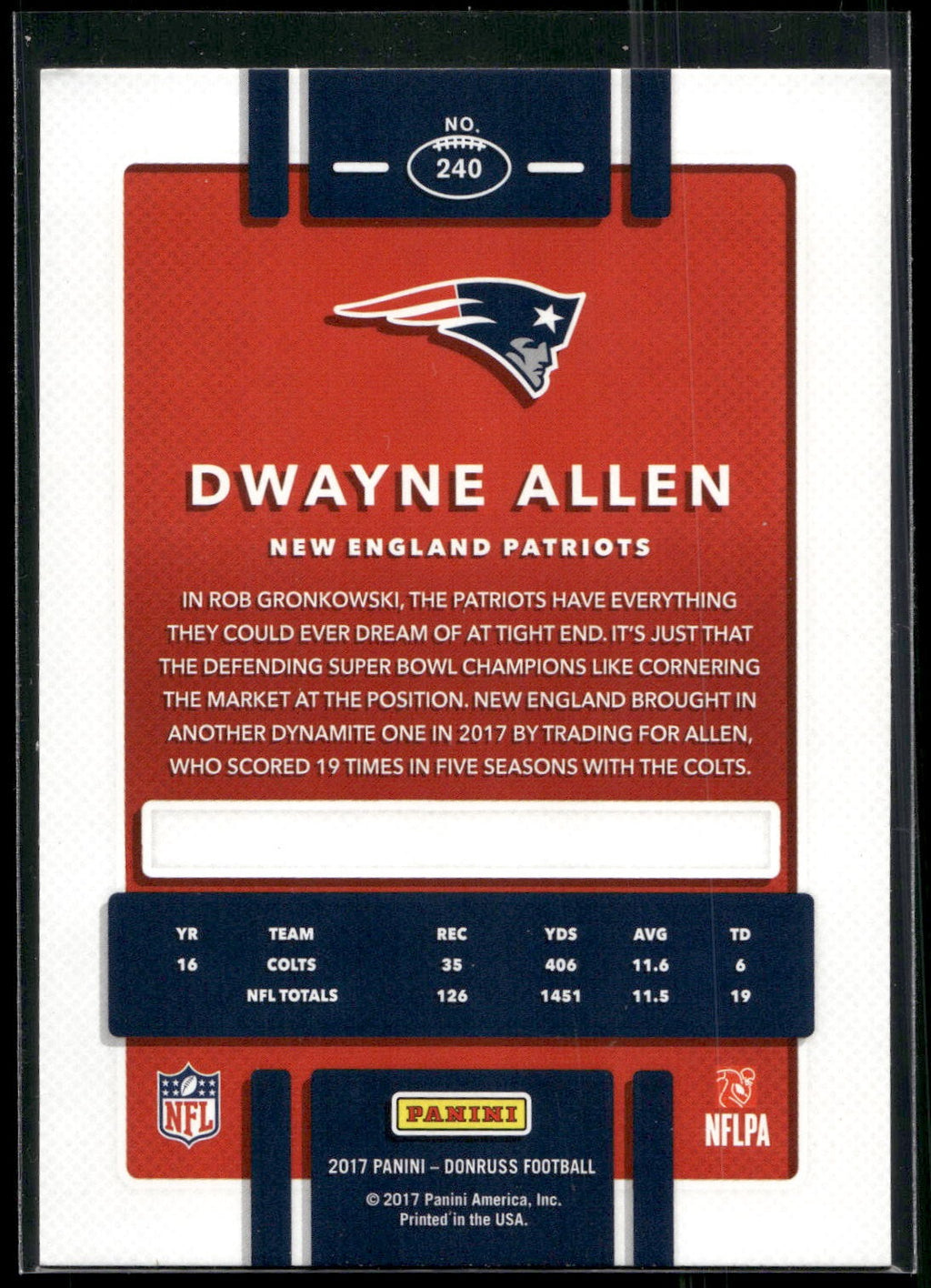 2017 Donruss #240 Dwayne Allen