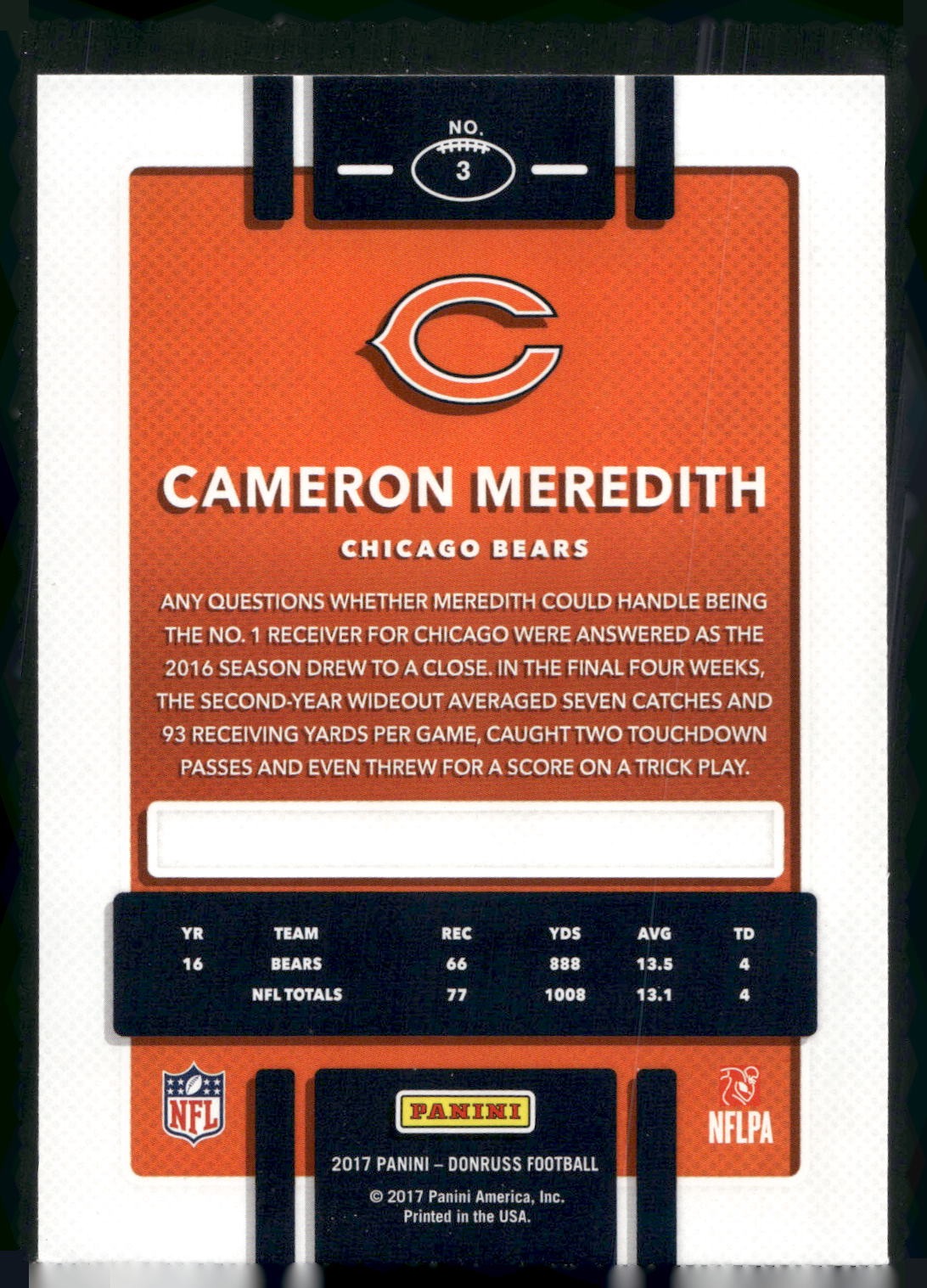 2017 Donruss #3 Cameron Meredith