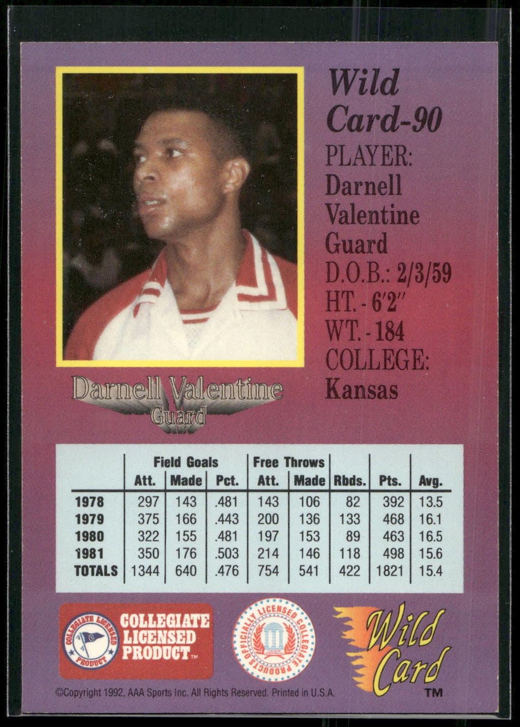 1991-92 Wild Card #90 Darnell Valentine