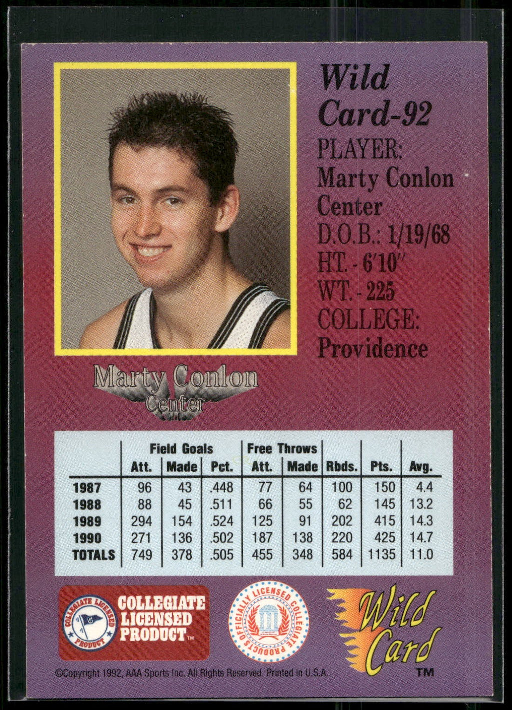 1991-92 Wild Card #92 Marty Conlon