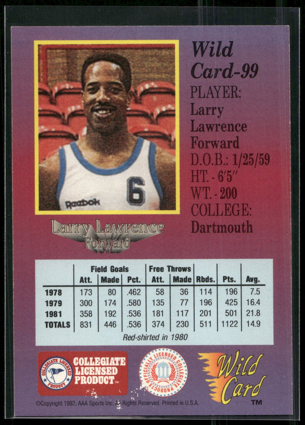1991-92 Wild Card #99 Larry Lawrence