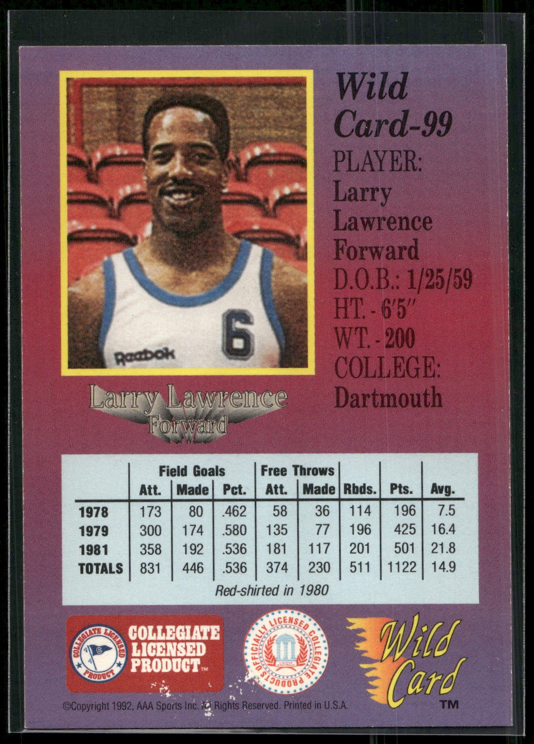 1991-92 Wild Card #99 Larry Lawrence