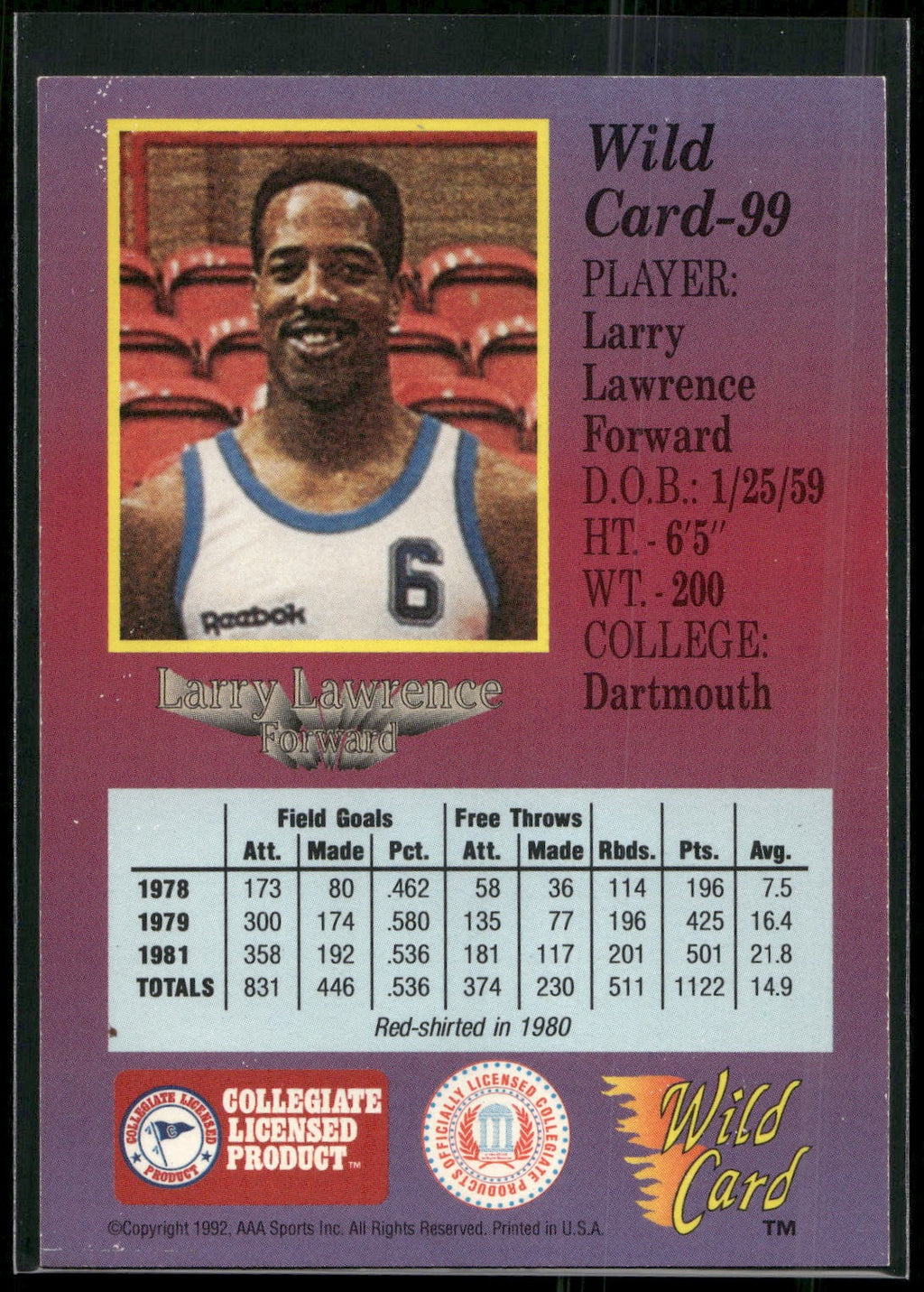 1991-92 Wild Card #99 Larry Lawrence