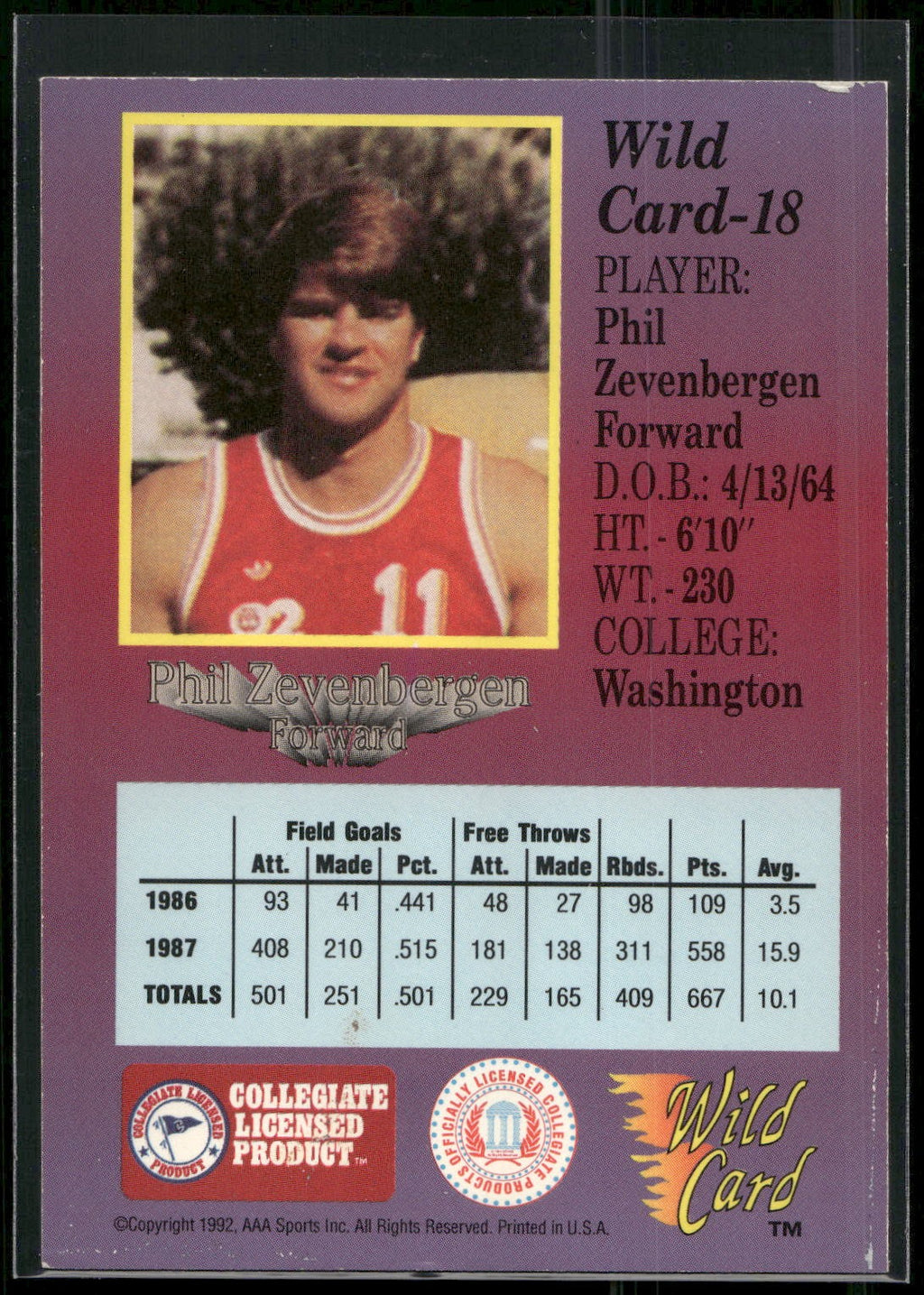 1991-92 Wild Card #18 Phil Zevenbergen