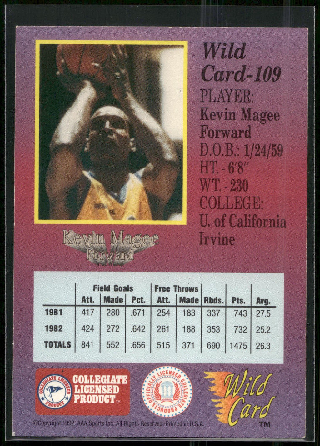 1991-92 Wild Card #109 Kevin Magee