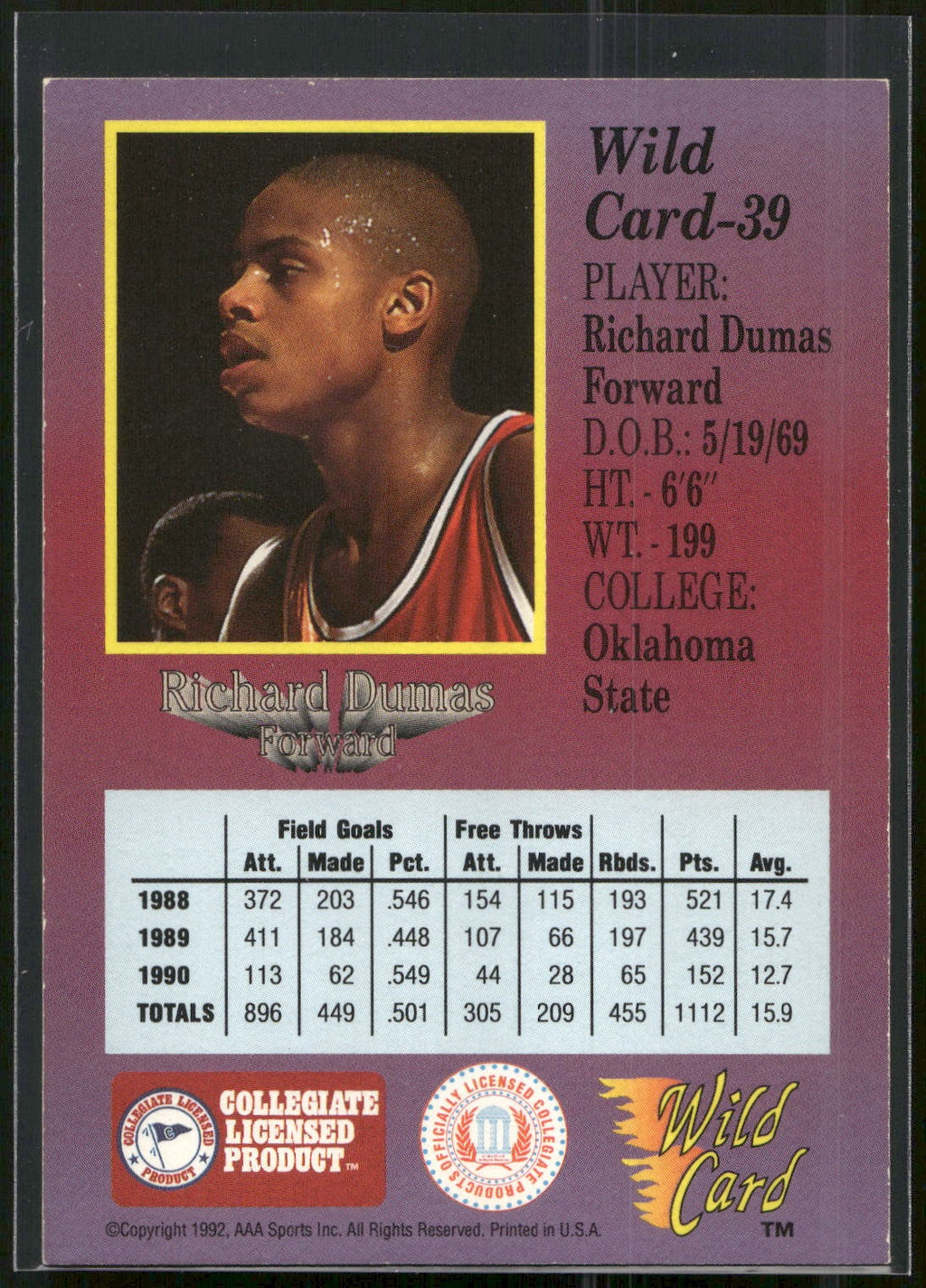 1991-92 Wild Card #39 Richard Dumas
