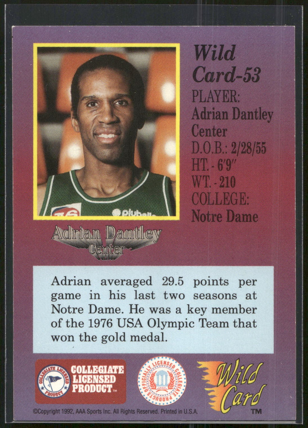 1991-92 Wild Card #53 Adrian Dantley