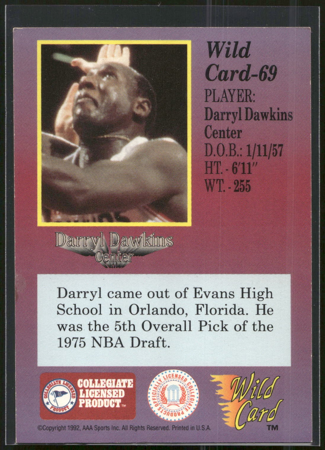 1991-92 Wild Card #69 Darryl Dawkins