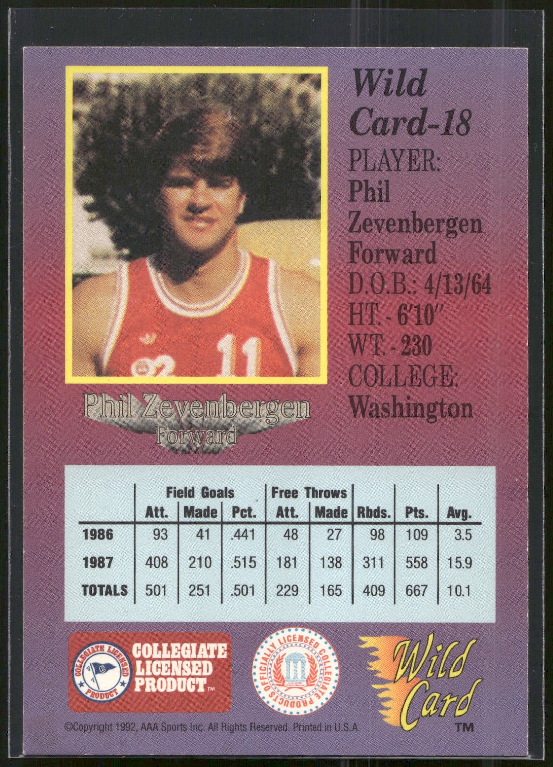 1991-92 Wild Card #18 Phil Zevenbergen