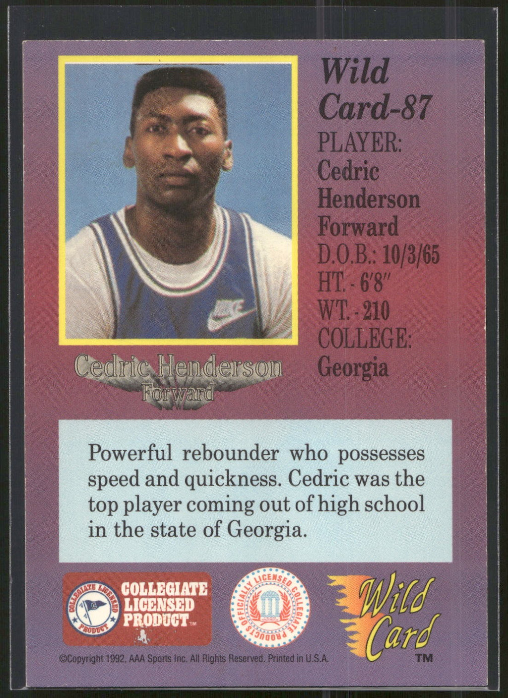 1991-92 Wild Card #87 Cedric Henderson