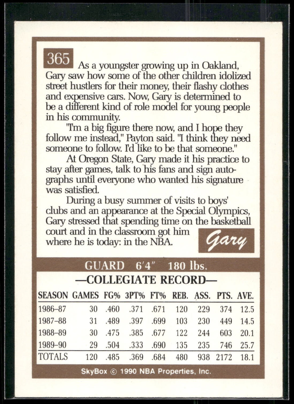 1990-91 SkyBox #365 Gary Payton