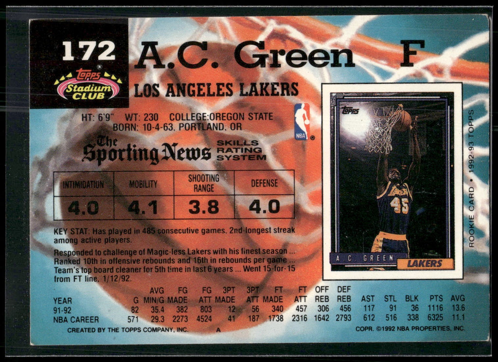 1992-93 Stadium Club #172 A.C. Green