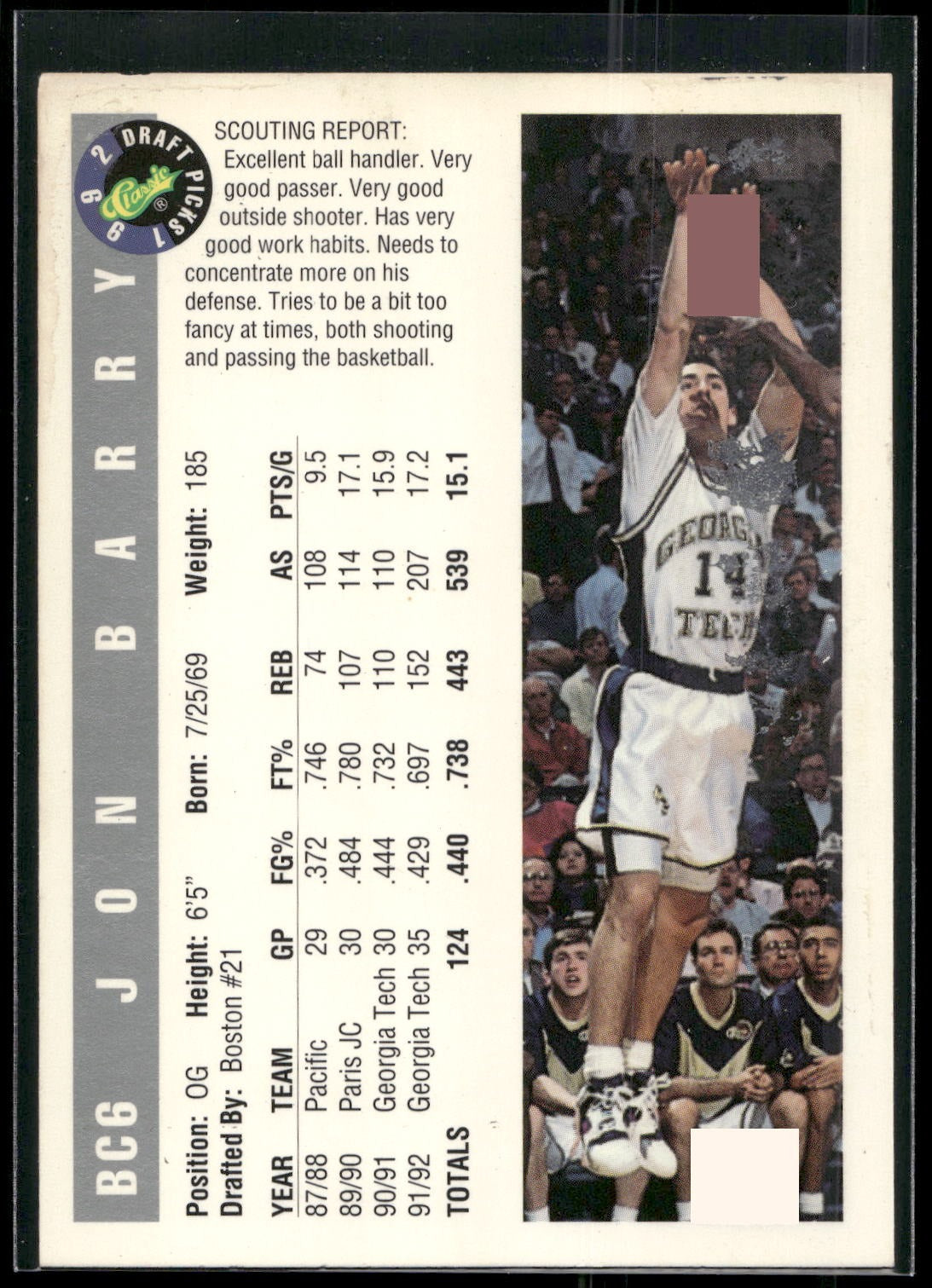 1992 Classic Draft Picks #25 Jon Barry
