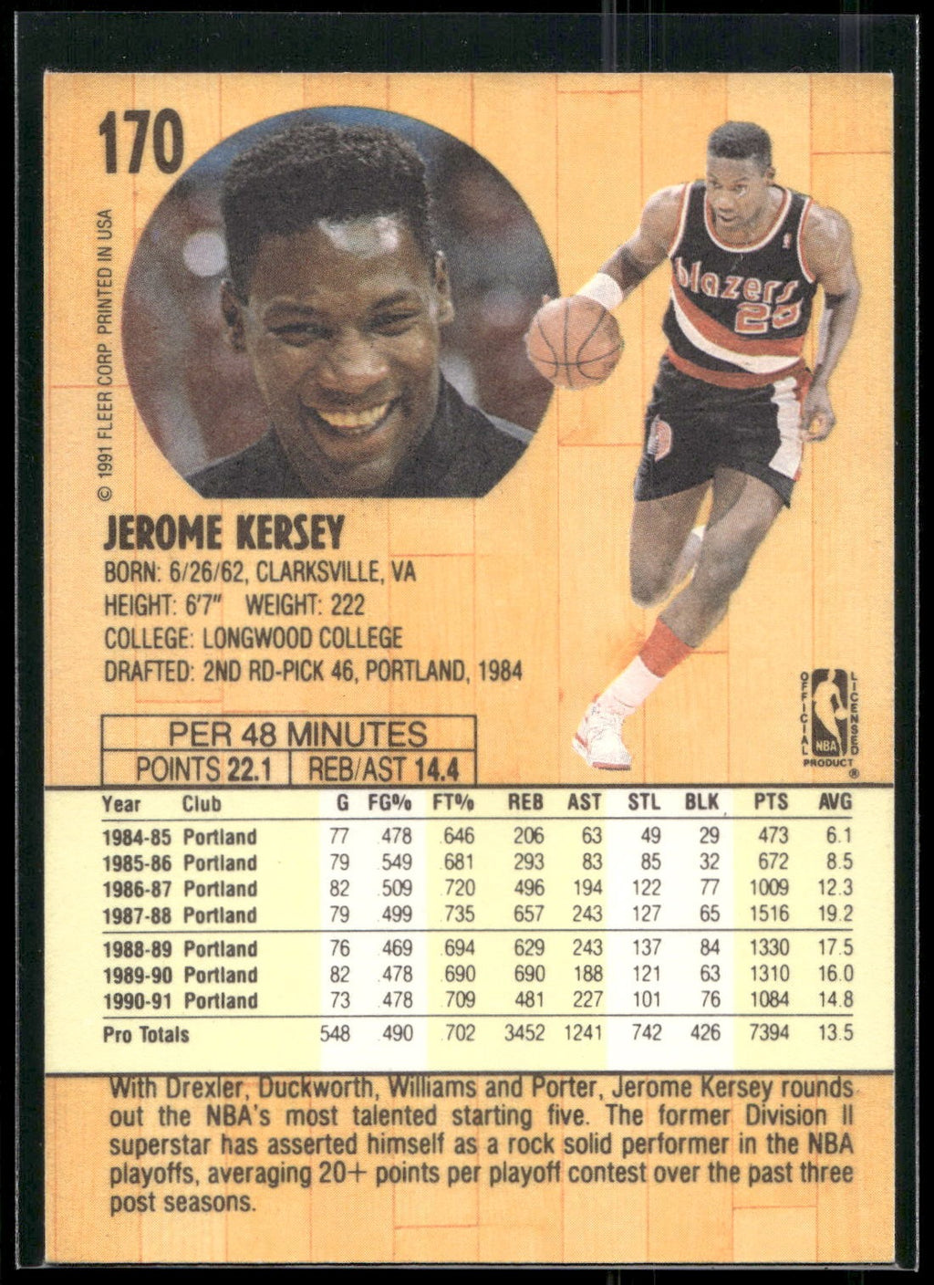 1991-92 Fleer #170 Jerome Kersey