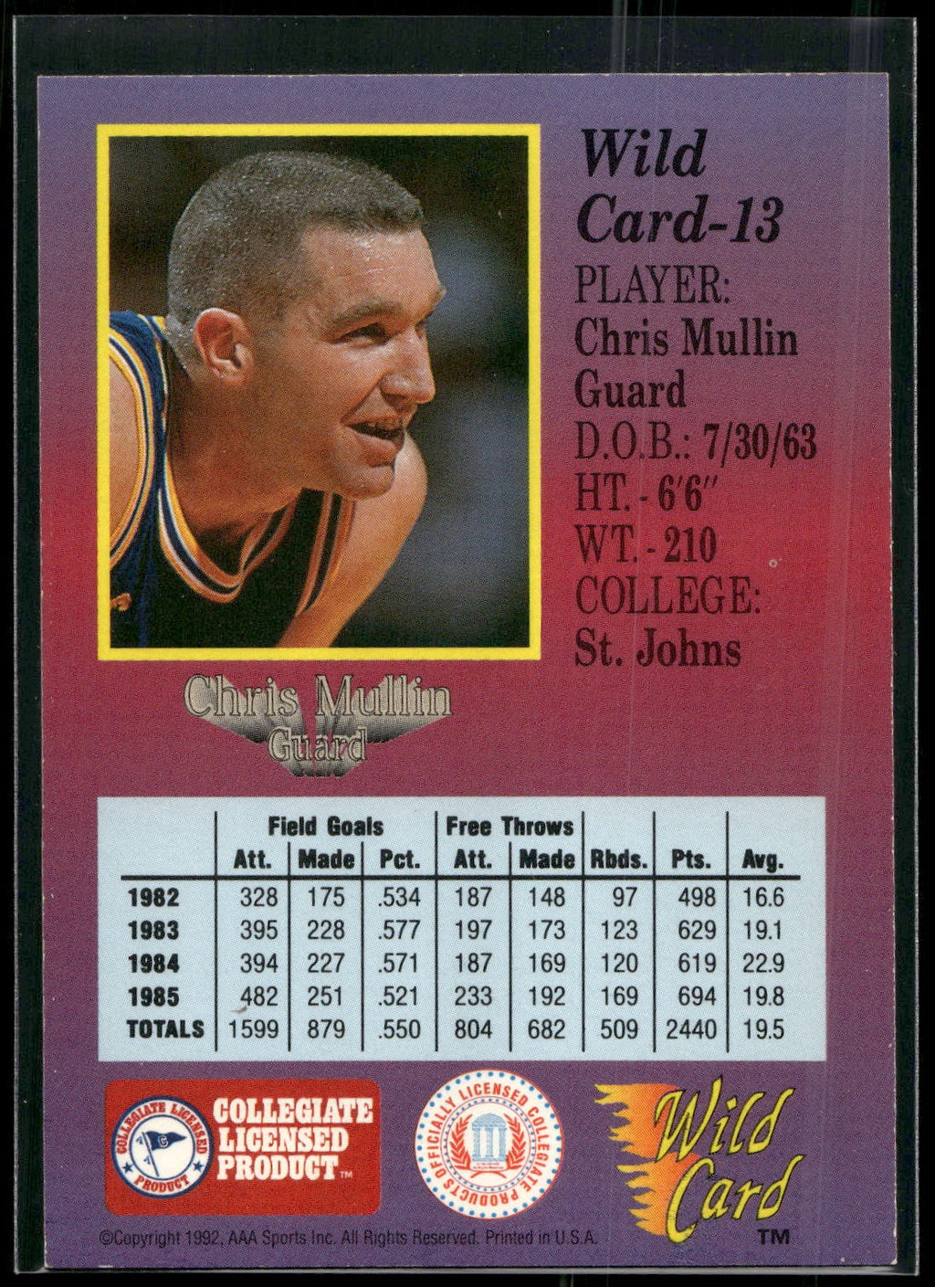 1991-92 Wild Card #13b Chris Mullin