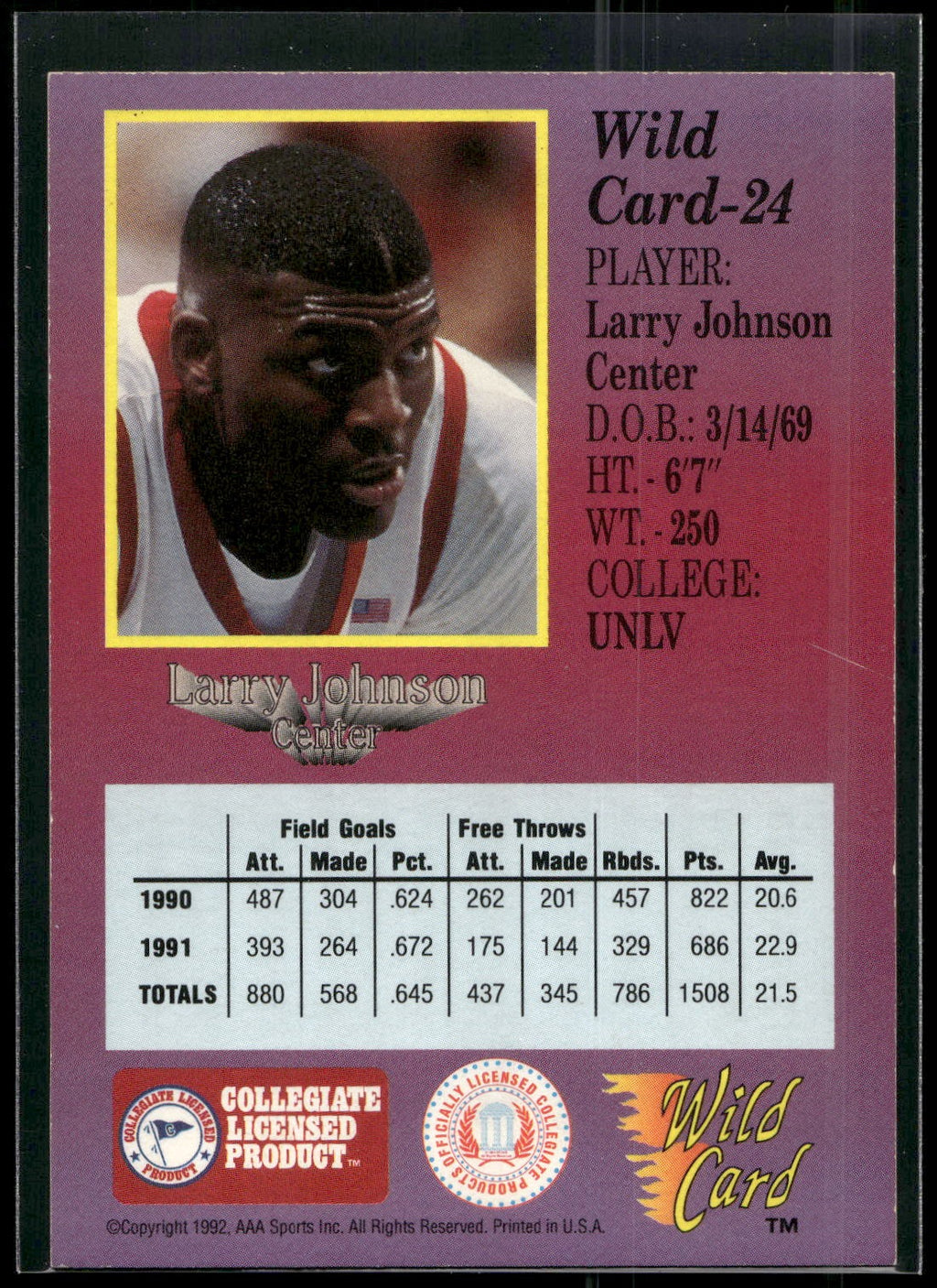 1991-92 Wild Card #24 Larry Johnson