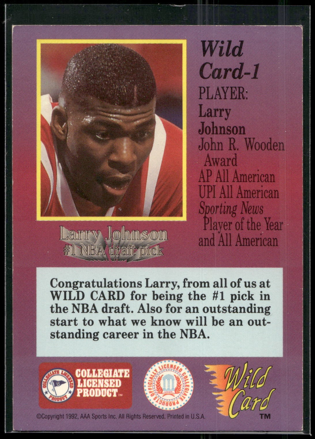 1991-92 Wild Card #1 Larry Johnson