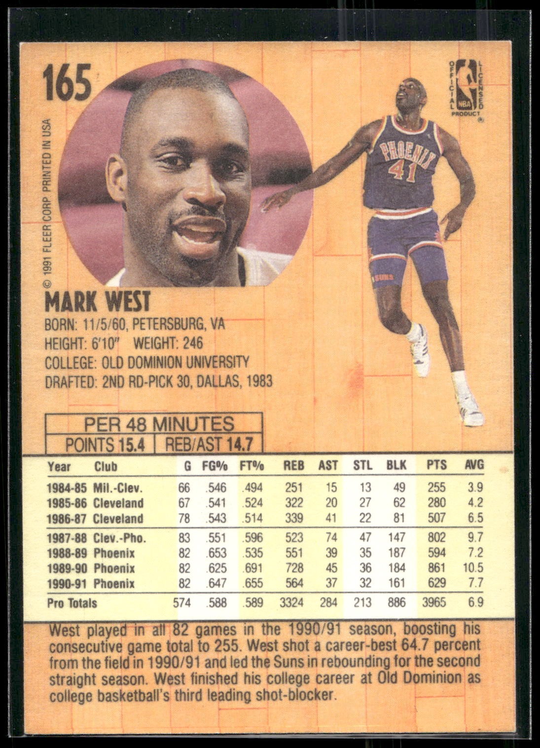 1991-92 Fleer #165 Mark West