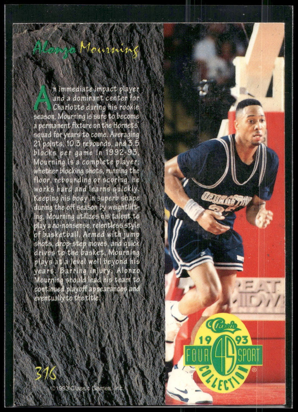 1993 Classic Four Sport #316 Alonzo Mourning