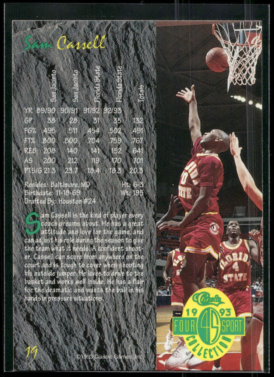 1993 Classic Four Sport #19 Sam Cassell