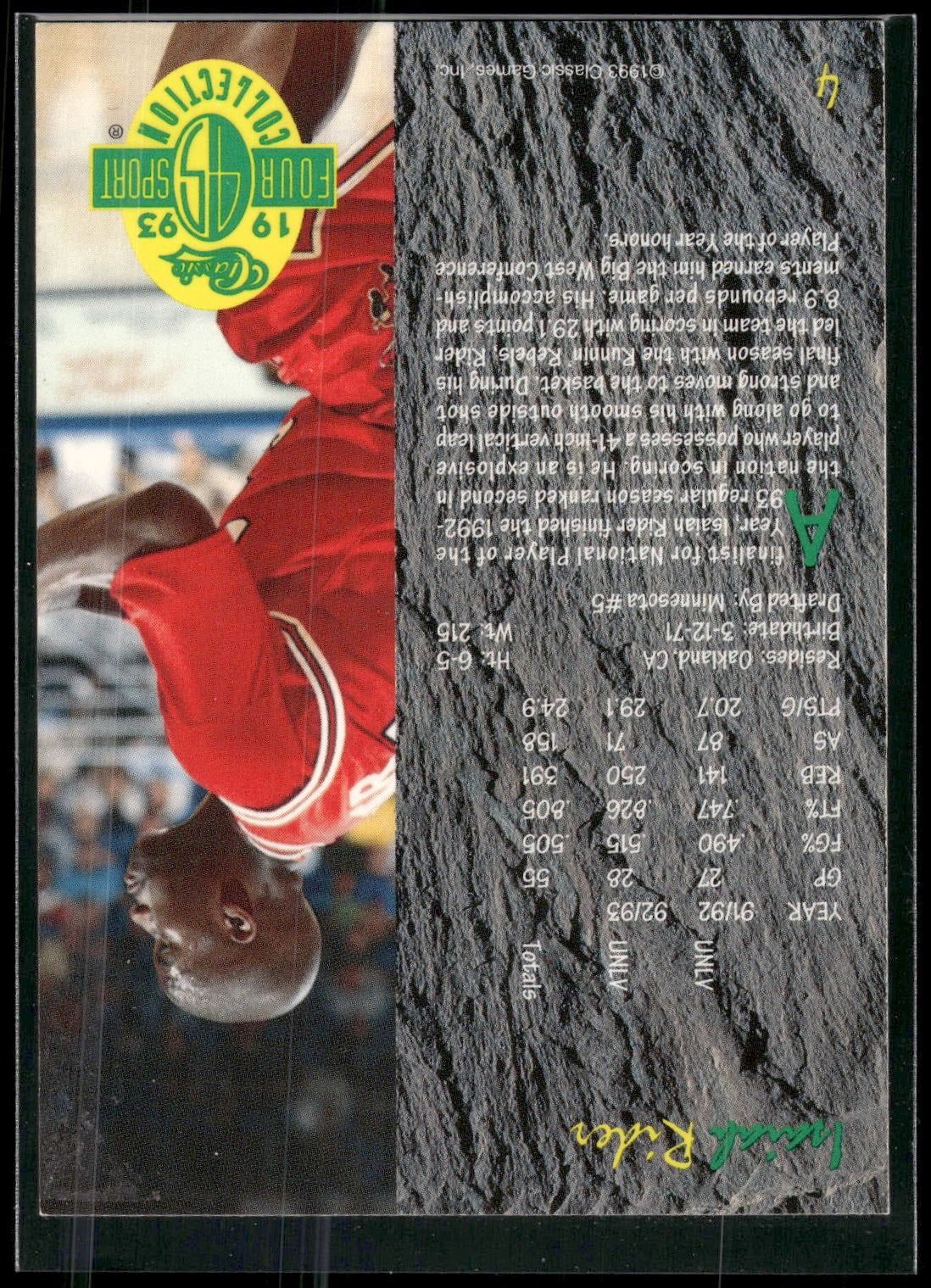 1993 Classic Four Sport #4 Isaiah Rider