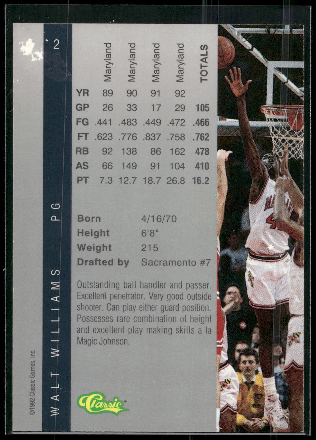 1992 Classic Four Sport #2 Walt Williams
