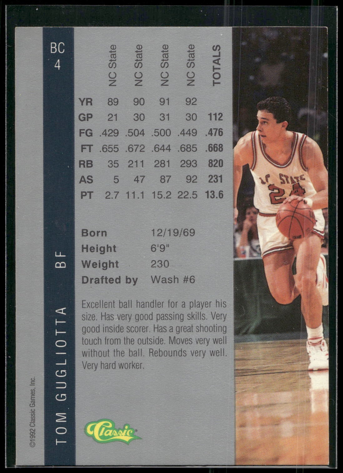 1992 Classic Four Sport #41 Tom Gugliotta