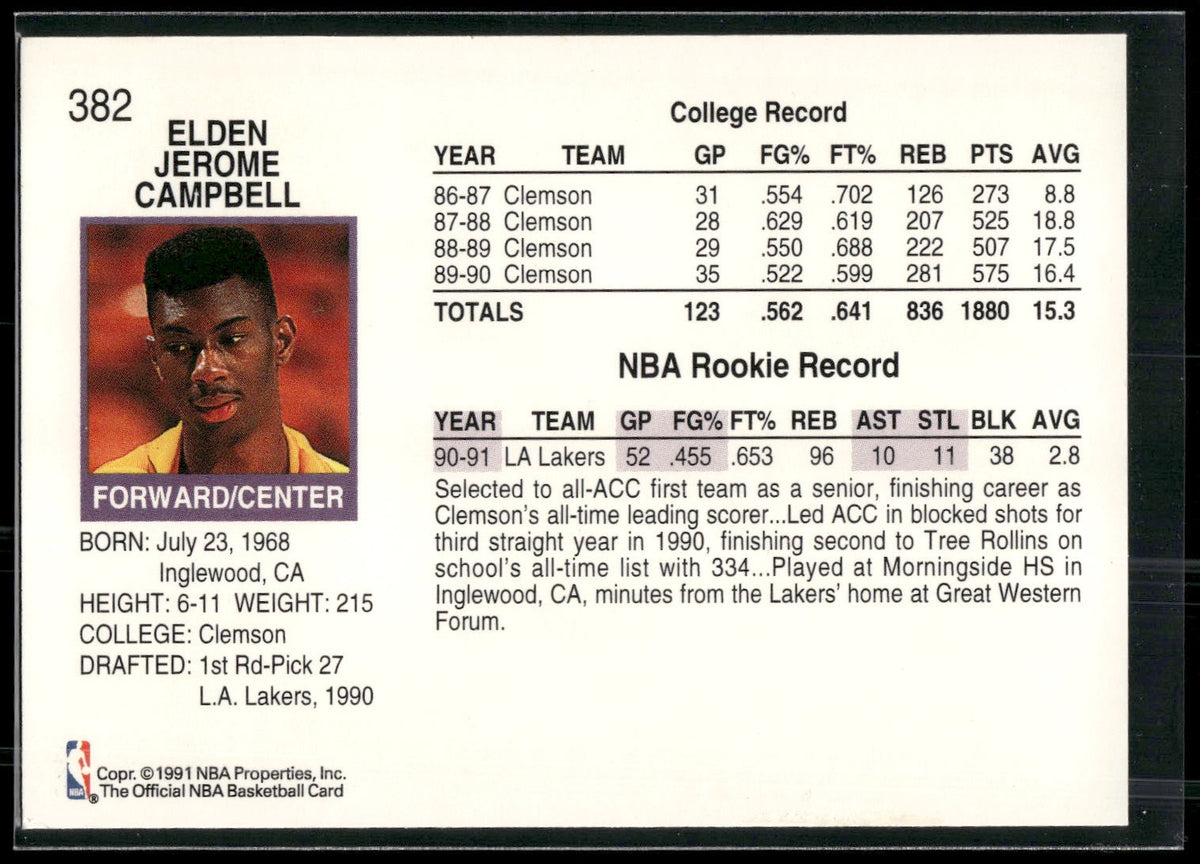 1991-92 Hoops #382 Elden Campbell
