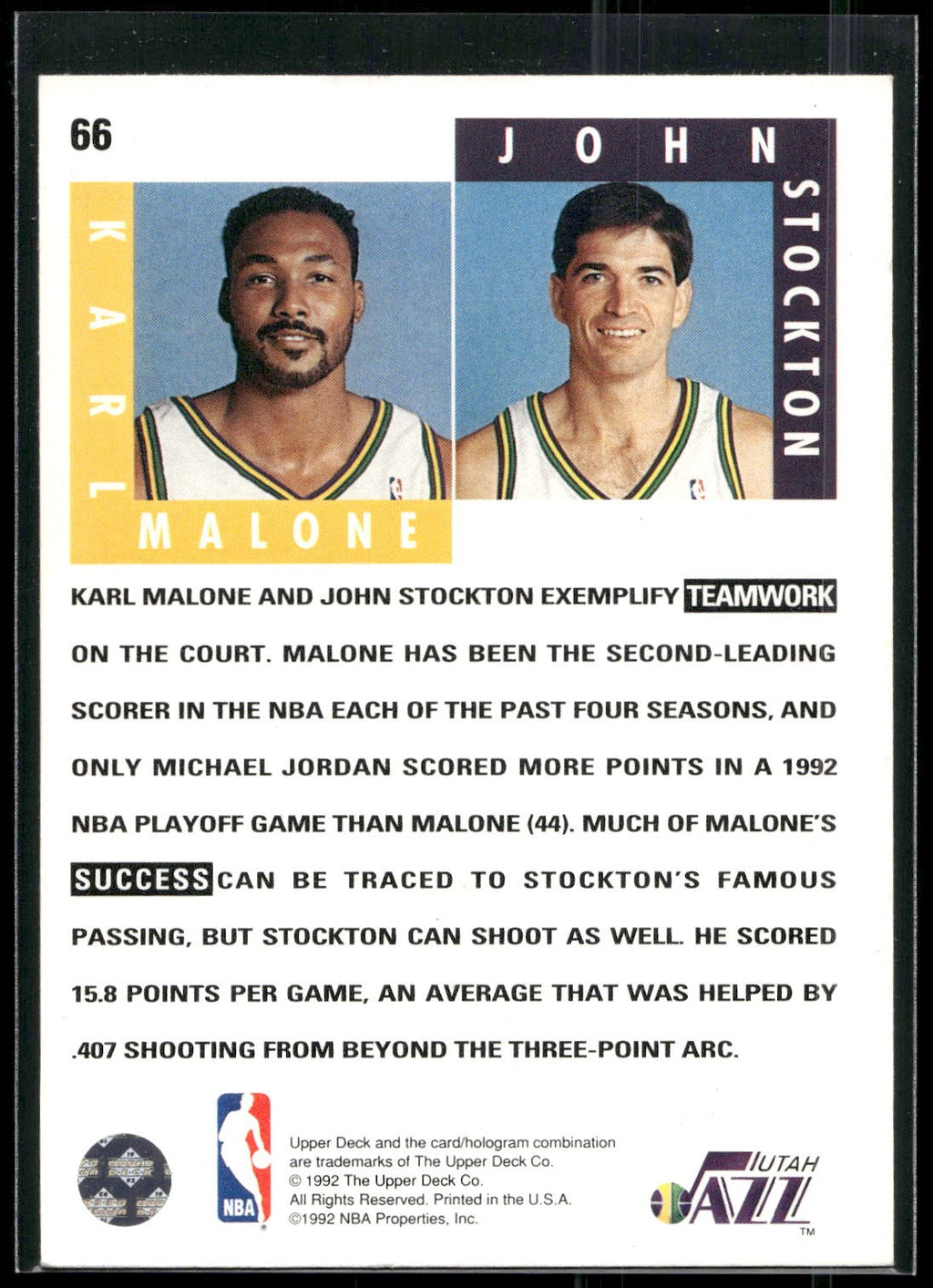 1992-93 Upper Deck #66b Karl Malone / John Stockton
