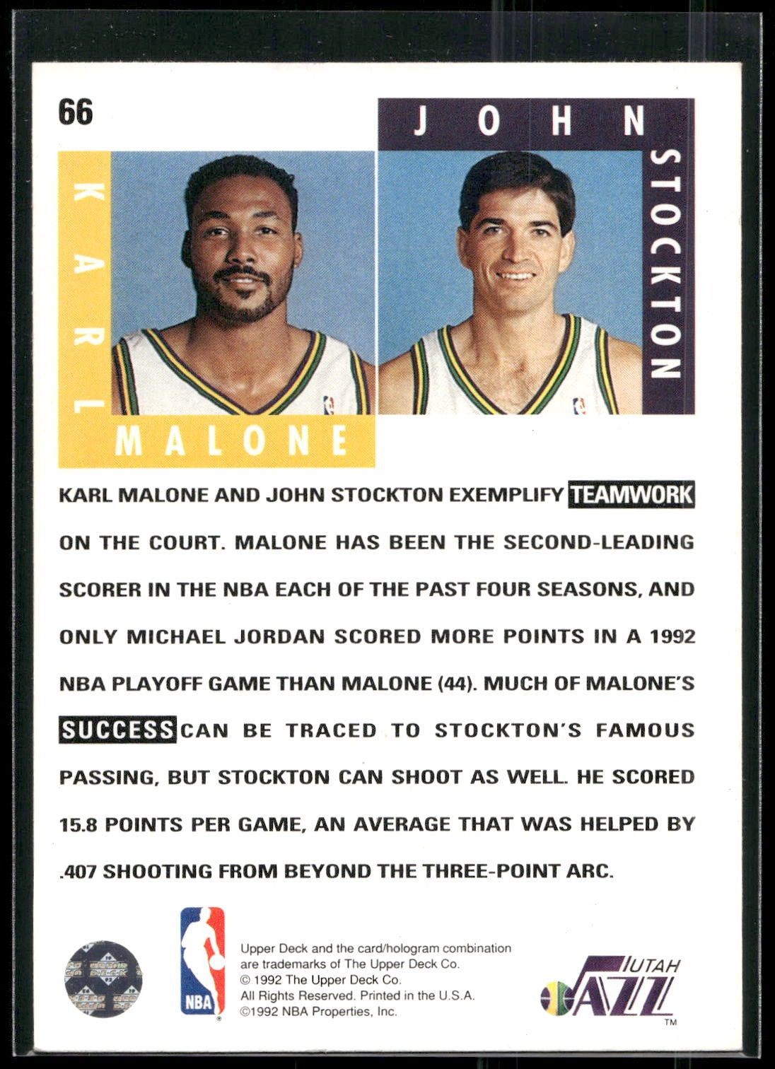 1992-93 Upper Deck #66b Karl Malone / John Stockton