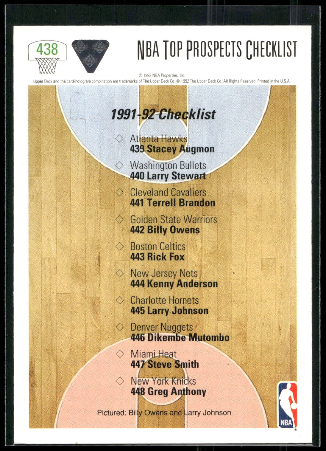 1991-92 Upper Deck #438 NBA Top Prospects (Billy Owens / Larry Johnson)