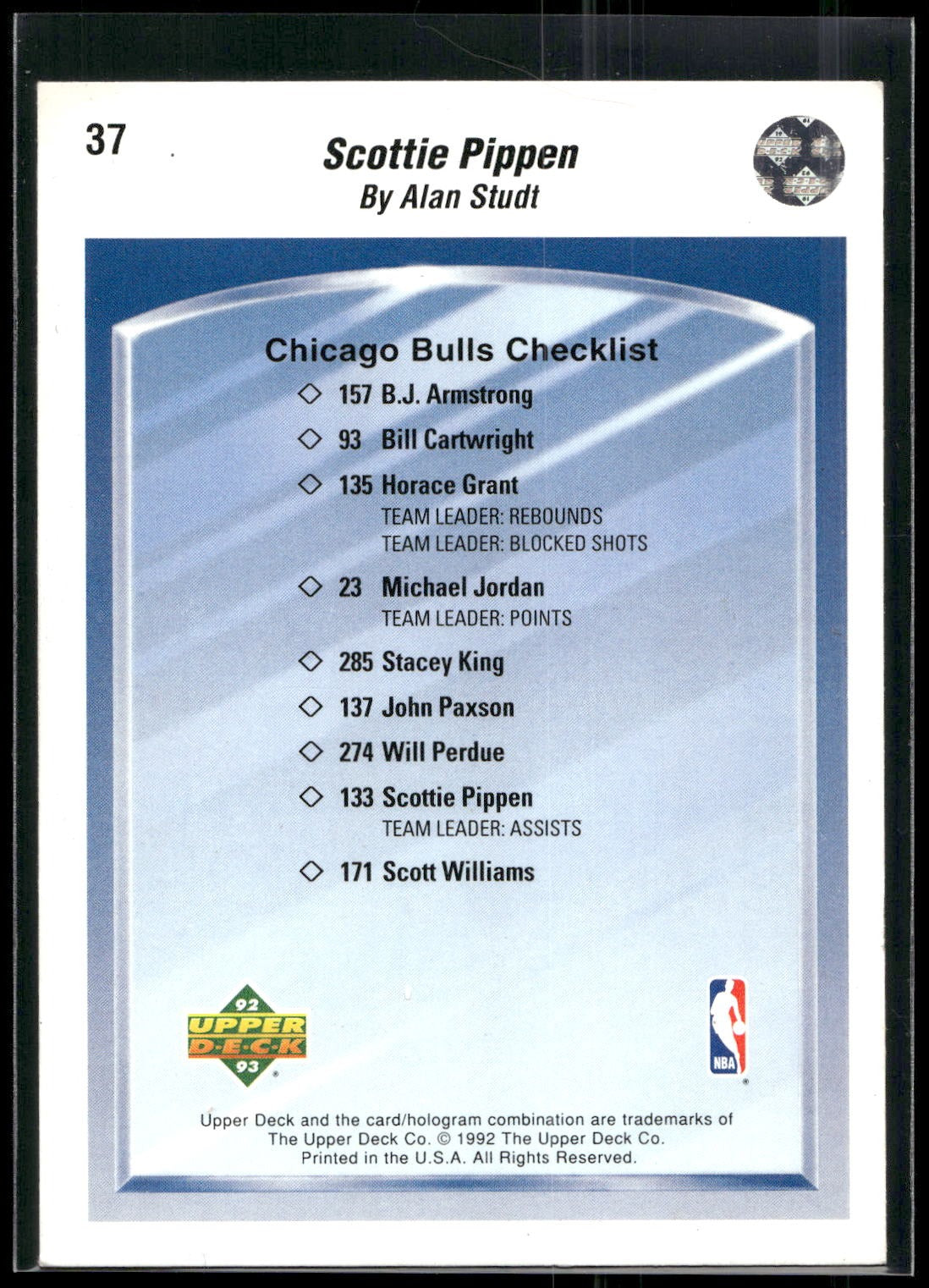 1992-93 Upper Deck #37b Scottie Pippen
