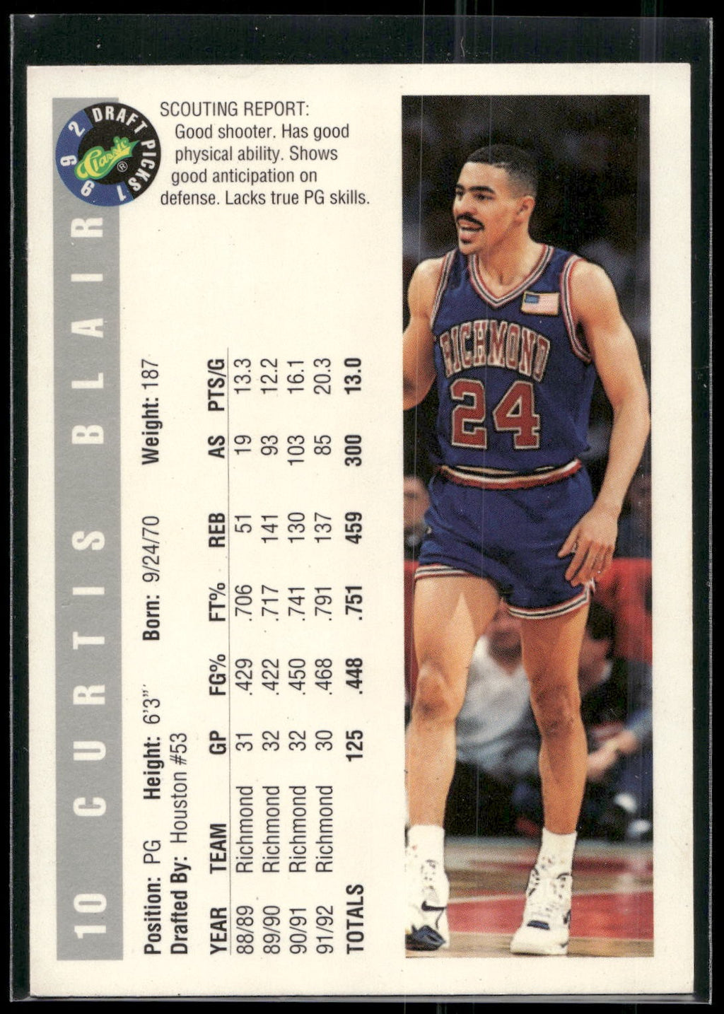 1992 Classic Draft Picks #10 Curtis Blair