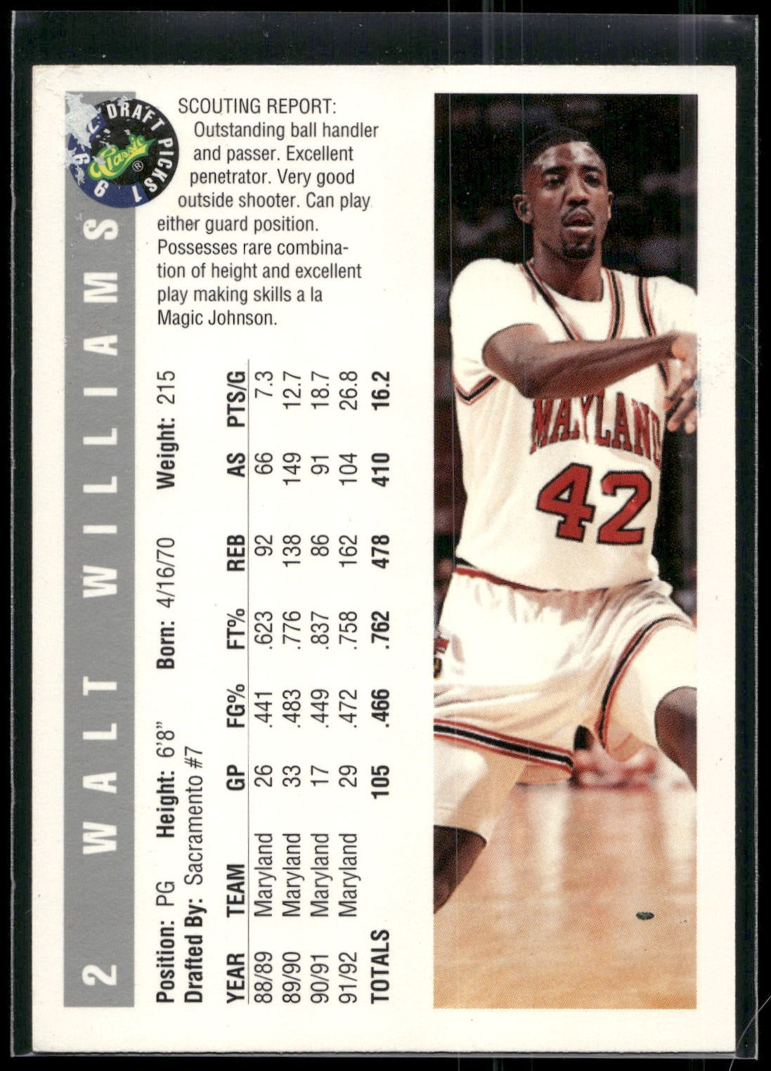 1992 Classic Draft Picks #2 Walt Williams