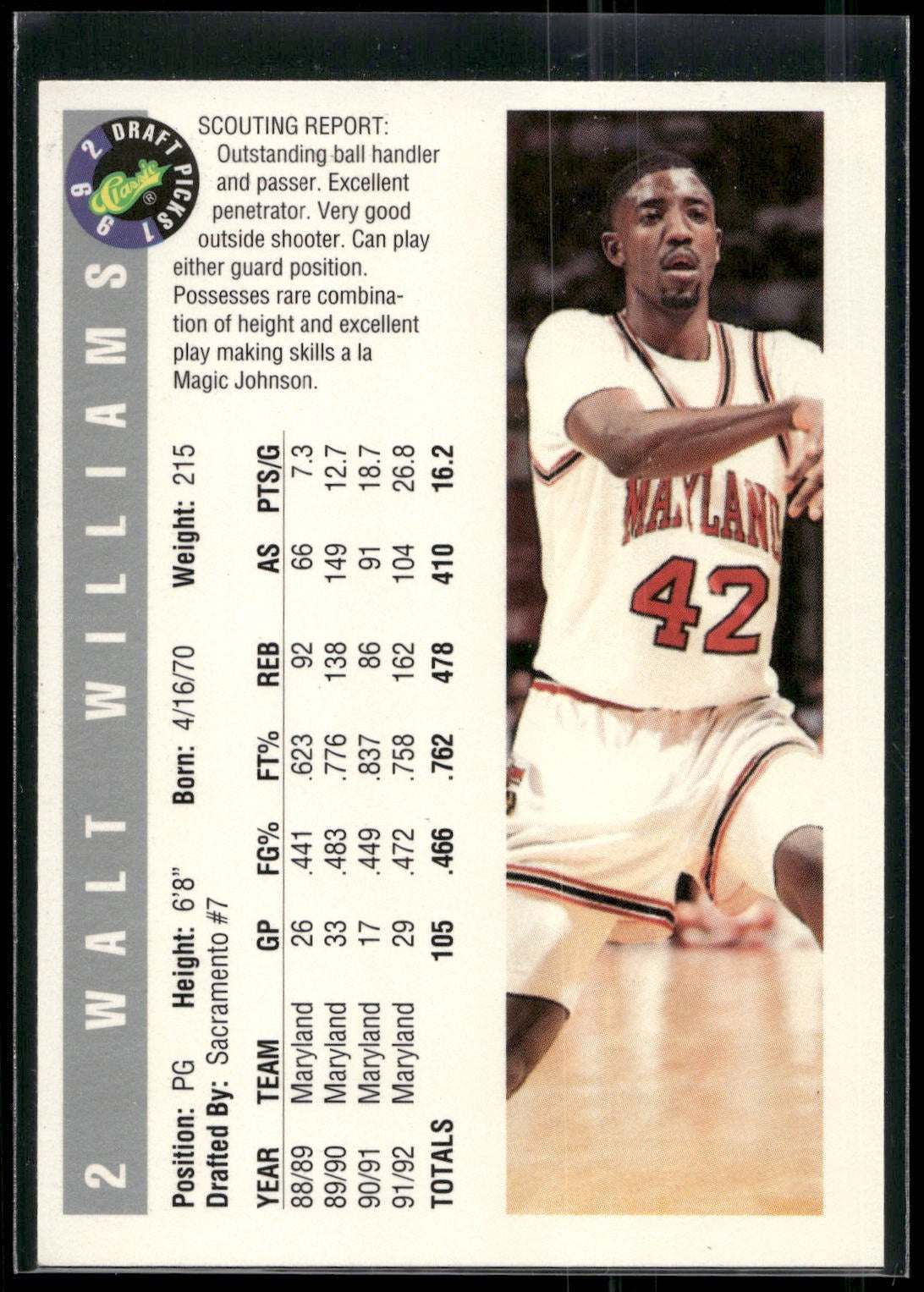 1992 Classic Draft Picks #2 Walt Williams