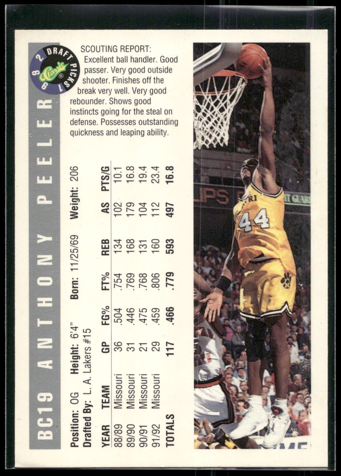 1992 Classic Draft Picks #13 Anthony Peeler