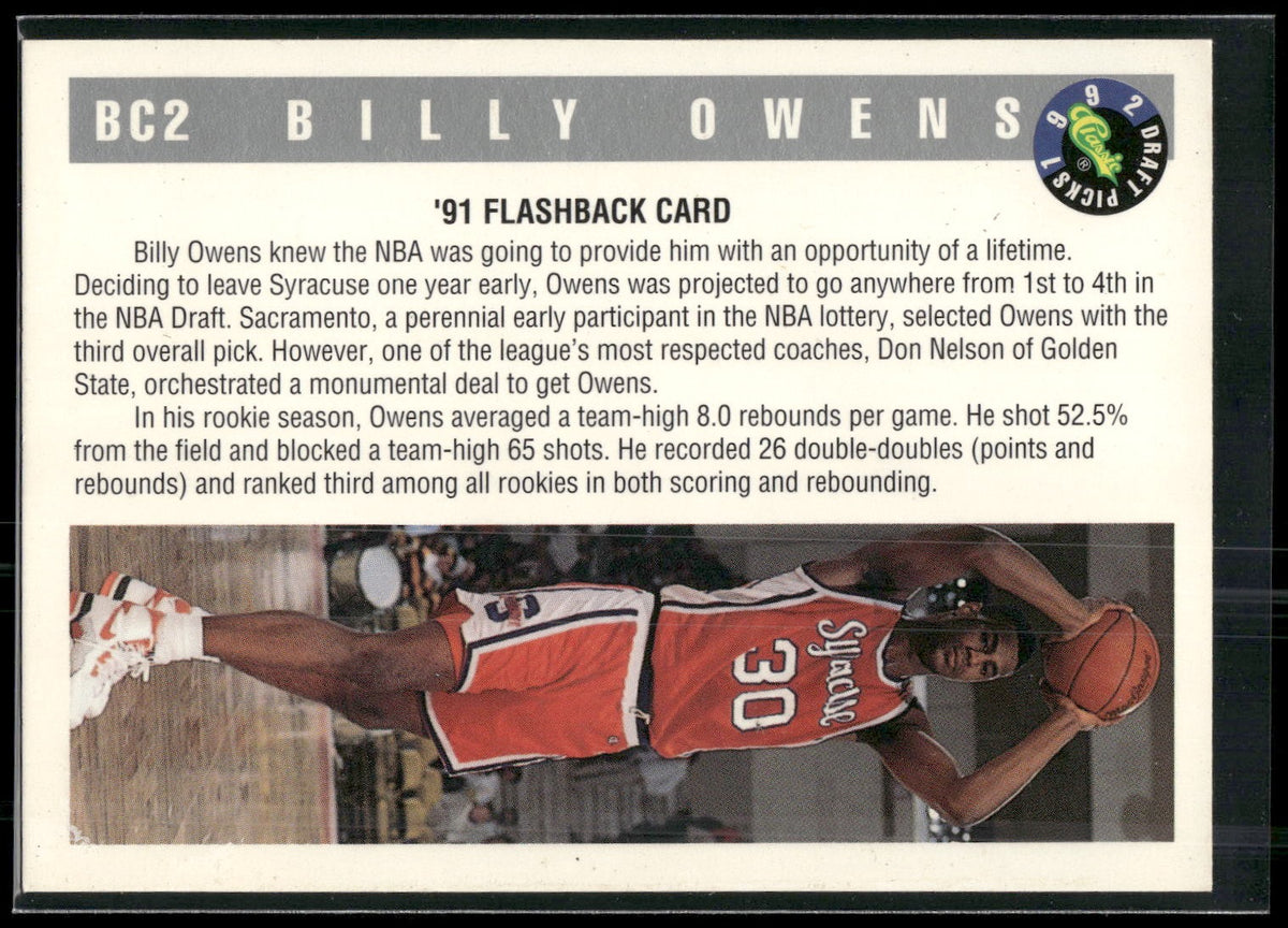 1992 Classic Draft Picks #BC2 Billy Owens Magicians