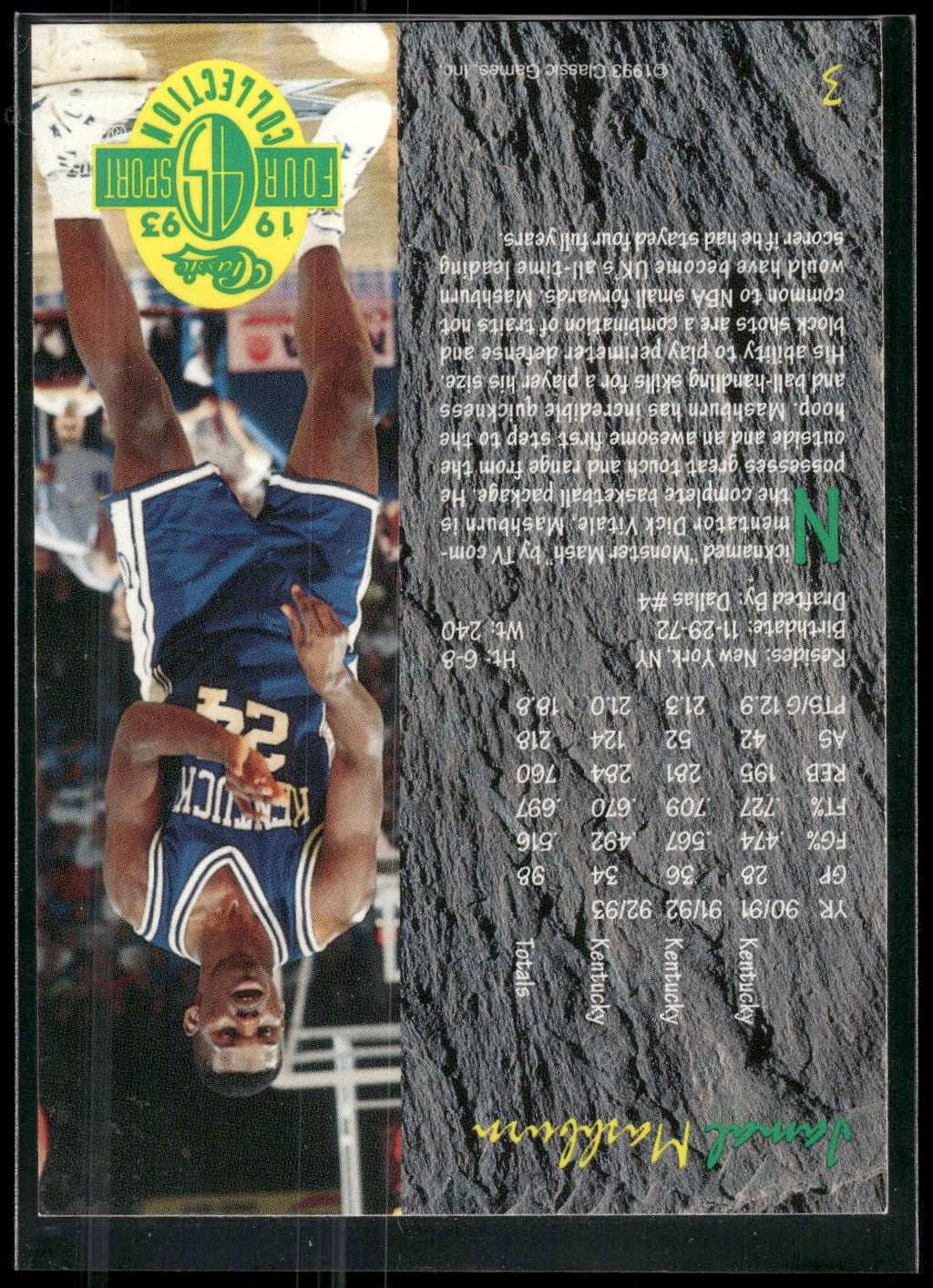 1993 Classic Four Sport #3 Jamal Mashburn